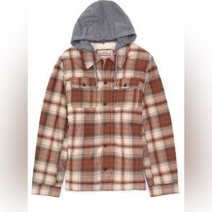 Levi Strauss Mens Faux Sherpa Lined Plaid Hooded Shirt Jacket Button Zip Sz M